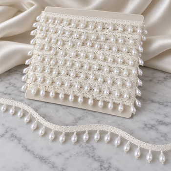 Premium White Pearl Drop Hanging Lace Border for Saree, Blouse, Dupatta,  9 Meter Lehenga & Dress Decoration | Designer Moti Latkan Lace