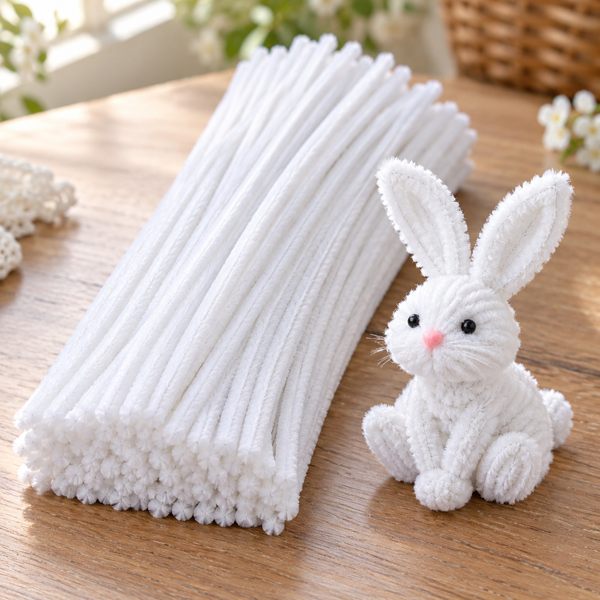 White Pipe Cleaner Craft Sticks for DIY Flowers, Figures, Art & Craft – 100 Pieces (1 Packet)
