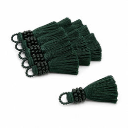 Premium Dark Bottle Green Silk Thread Tassel Latkan with Decorative Beads for Blouse, Saree, Lehenga & Dupatta – Designer Hanging Tassels