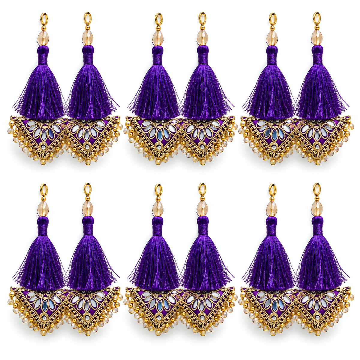 Royal Purple Decorative Tassel Latkan for Blouse, Lehenga & Saree – Pack of 12 Pieces (6 Pairs)