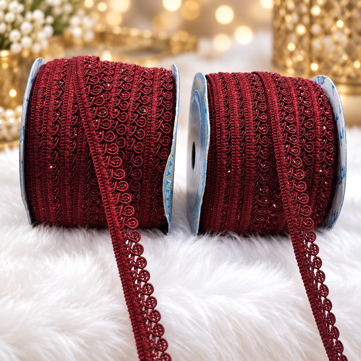 Maroon Designer Loop Lace Border 18 Meter | Decorative Embroidered Lace Trim for Saree, Blouse, Dupatta, Lehenga & Kurti | Pack of 2 Rolls