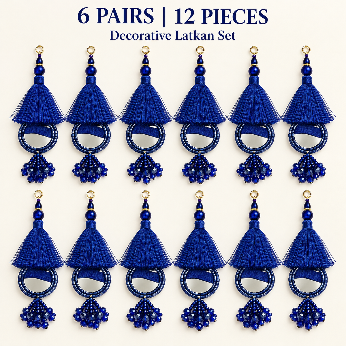 Royal Blue Mirror Work Tassel Latkan for Blouse & Lehenga – 6 Pair (12 Pieces)