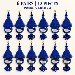 Royal Blue Mirror Work Tassel Latkan for Blouse & Lehenga – 6 Pair (12 Pieces)