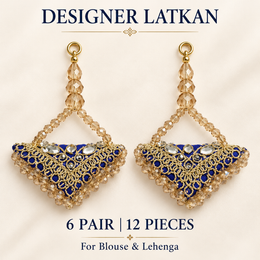 Royal Blue & Gold Designer Beaded Latkan for Blouse & Lehenga – 6 Pair (12 Pieces)
