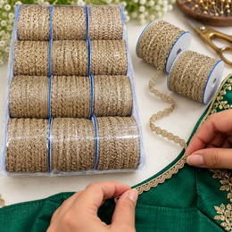 Champagne Gold Assorted Designer Lace Border for Saree, Blouse & Dupatta – 9 Meter Each, Pack of 12