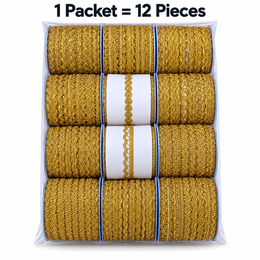 Bright Golden Assorted Designer Lace Border for Saree, Blouse & Dupatta – 9 Meter Each, Pack of 12