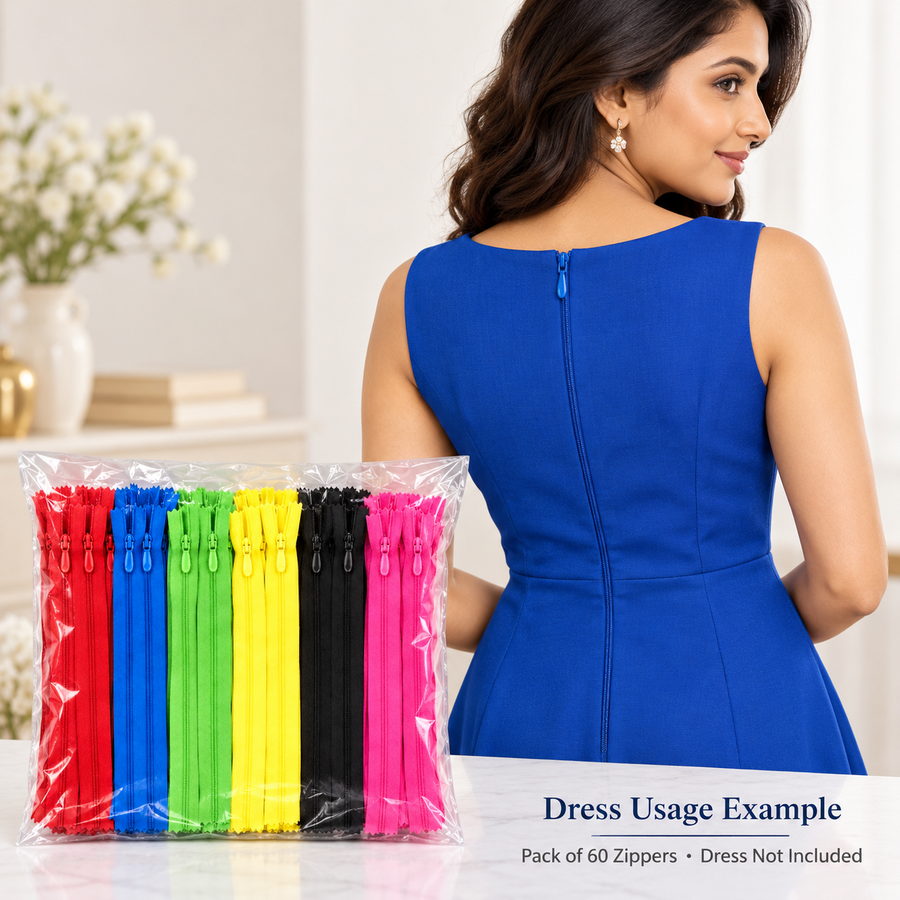 Women’s Dress & Garment Zippers – Multicolour Sewing Zip, Pack of 60 Pieces