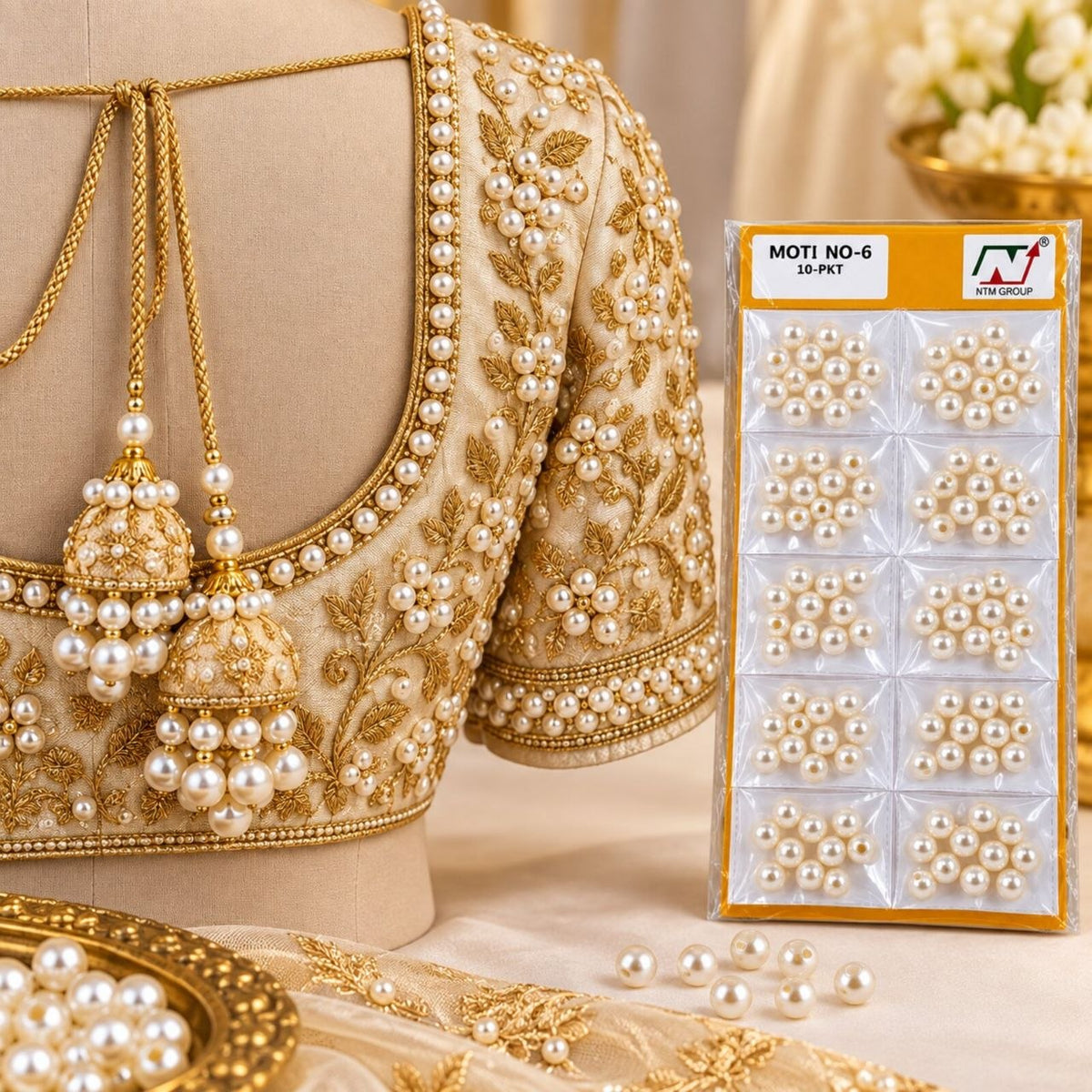 Pearl Moti No. 6 – Off White Round Beads Pack of 10 for Blouse, Latkan, Jewellery & Craft Work