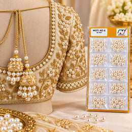 Pearl Moti No. 6 – Off White Round Beads Pack of 10 for Blouse, Latkan, Jewellery & Craft Work
