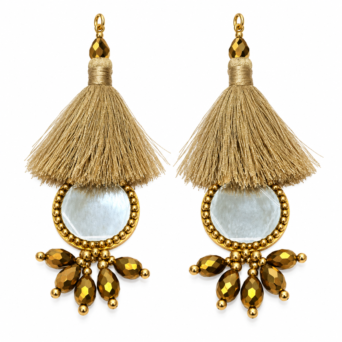 Golden Mirror Work Tassel Latkan for Blouse & Lehenga – 6 Pair (12 Pieces)