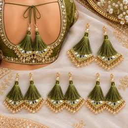 Mehndi Green Decorative Tassel Latkan for Blouse, Lehenga & Saree – Pack of 12 Pieces (6 Pairs)