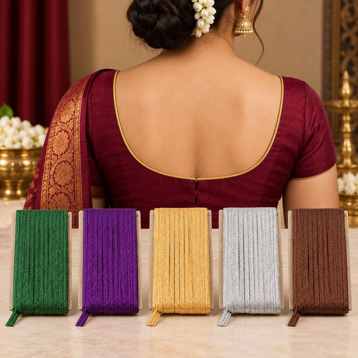 Blouse Piping Dori Pack of 5 Colours for Blouse, Saree & Dress Stitching