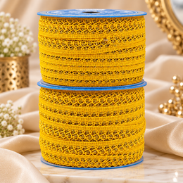Yellow Designer Loop Lace Border 18 Meter | Decorative Embroidered Lace Trim for Kurti, Blouse, Saree, Dupatta & Dress | Pack of 2 Rolls