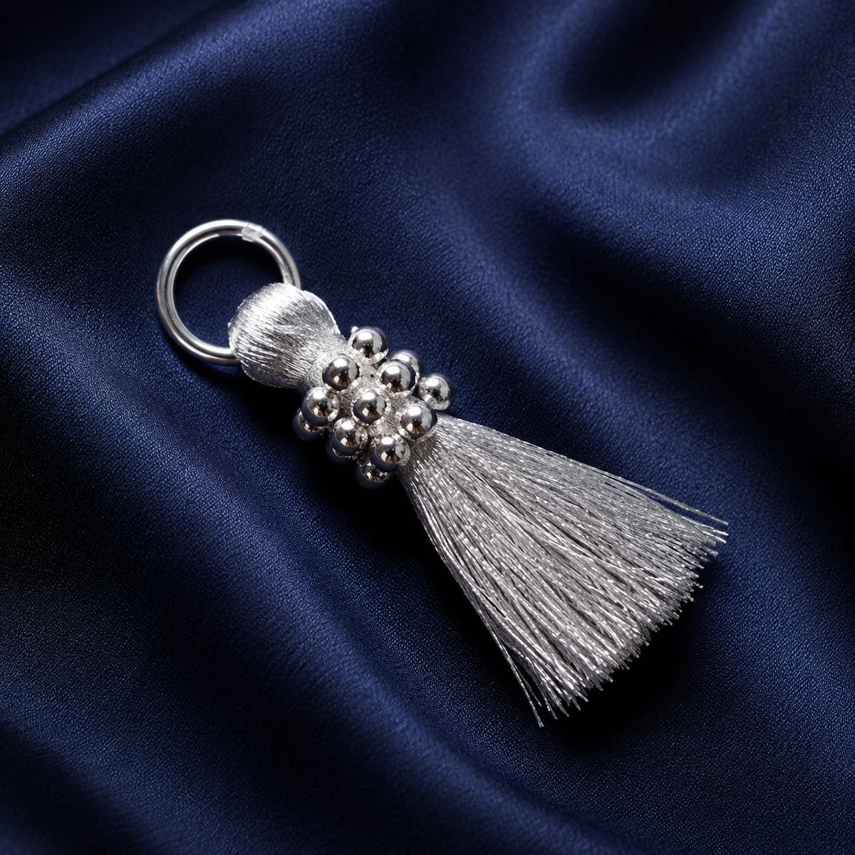 Premium Metallic Silver Silk Thread Tassel Latkan with Decorative Silver Beads & Ring for Blouse, Saree, Lehenga & Dupatta – Designer Hanging Tassels