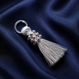 Premium Metallic Silver Silk Thread Tassel Latkan with Decorative Silver Beads & Ring for Blouse, Saree, Lehenga & Dupatta – Designer Hanging Tassels