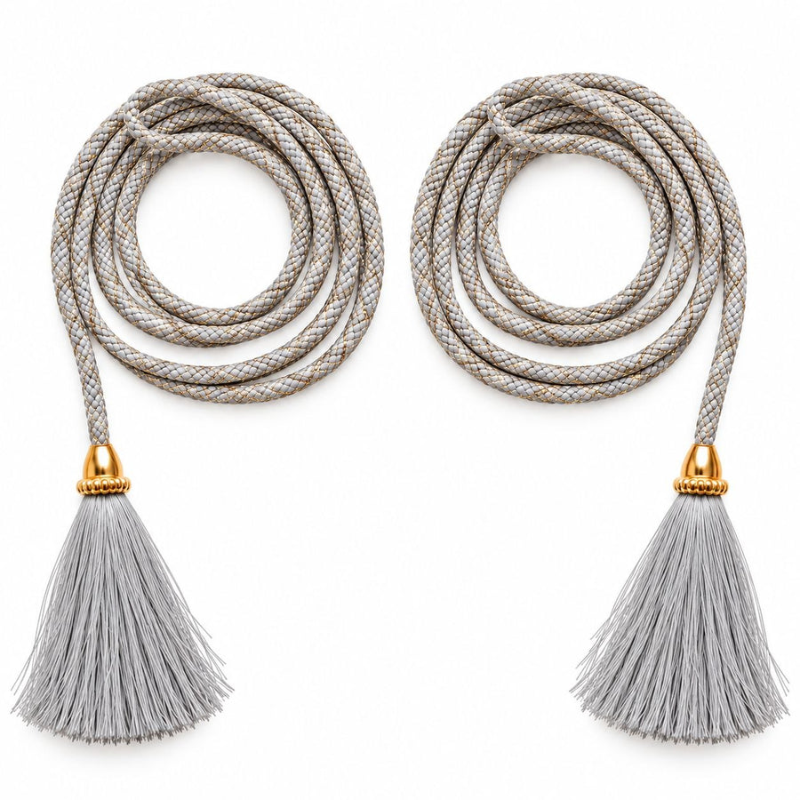 Silver Blouse Dori with Tassel Latkan | 1 Meter Braided Decorative Dori | Pack of 12