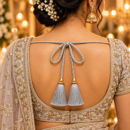 Silver Blouse Dori with Tassel Latkan | 1 Meter Braided Decorative Dori | Pack of 12