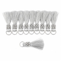 Premium Metallic Silver Silk Thread Tassel Latkan with Decorative Silver Beads & Ring for Blouse, Saree, Lehenga & Dupatta – Designer Hanging Tassels