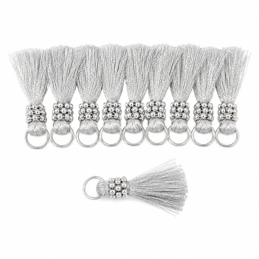 Premium Metallic Silver Silk Thread Tassel Latkan with Decorative Silver Beads & Ring for Blouse, Saree, Lehenga & Dupatta – Designer Hanging Tassels