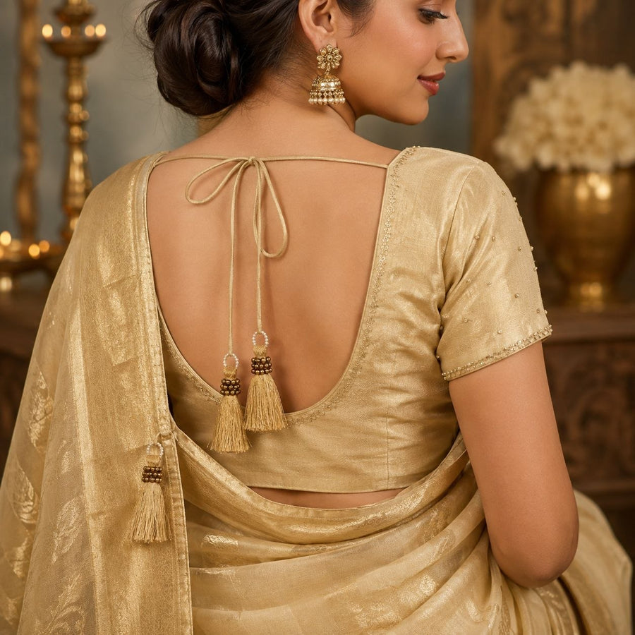 Premium Champagne Golden Silk Thread Tassel Latkan with Antique Gold Beads for Blouse, Saree, Lehenga & Dupatta – Designer Hanging Tassels