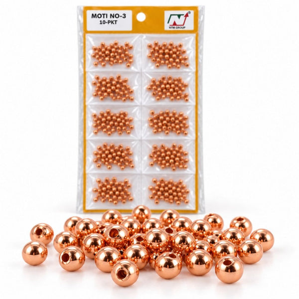 Moti No. 3 Copper Beads for Blouse, Latkan, Embroidery & Craft – Pack of 10 Packets
