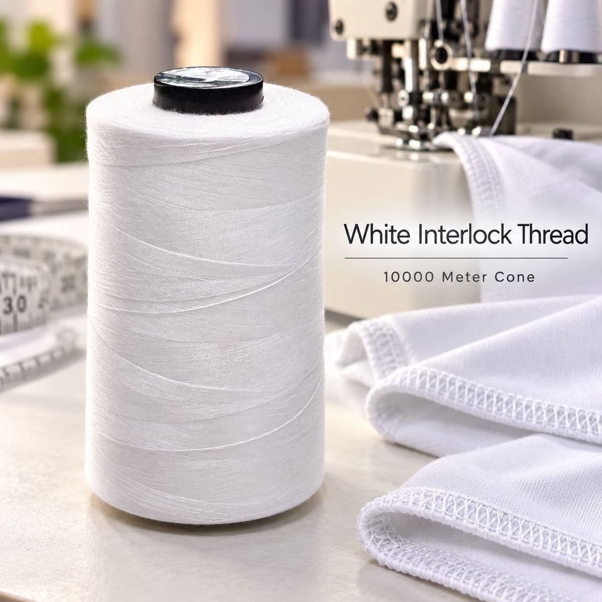 White Interlock Thread 10000 Meter Cone | Polyester Overlock Sewing Thread