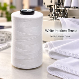White Interlock Thread 10000 Meter Cone | Polyester Overlock Sewing Thread