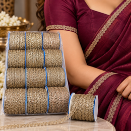 Champagne Gold Assorted Designer Lace Border for Saree, Blouse & Dupatta – 9 Meter Each, Pack of 12