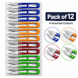 Thread Cutter Scissors Pack of 12 | Mini Thread Snips for Tailoring & Sewing | 4 Assorted Colours