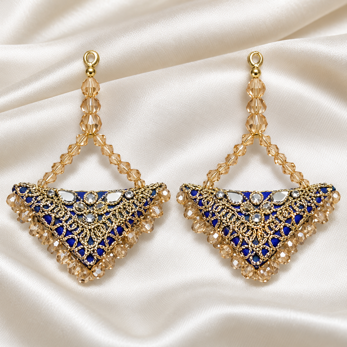 Royal Blue & Gold Designer Beaded Latkan for Blouse & Lehenga – 6 Pair (12 Pieces)