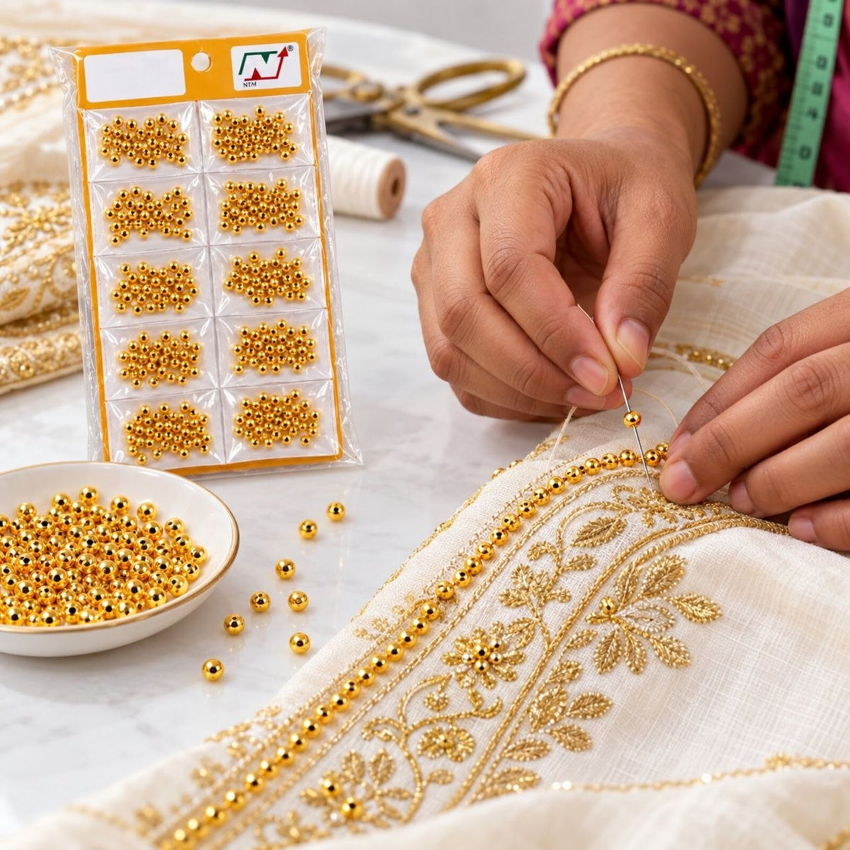 Golden Moti No. 3 – 10 Packet Pack for Blouse, Latkan, Jewellery & Craft Work