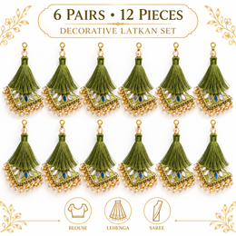 Mehndi Green Decorative Tassel Latkan for Blouse, Lehenga & Saree – Pack of 12 Pieces (6 Pairs)