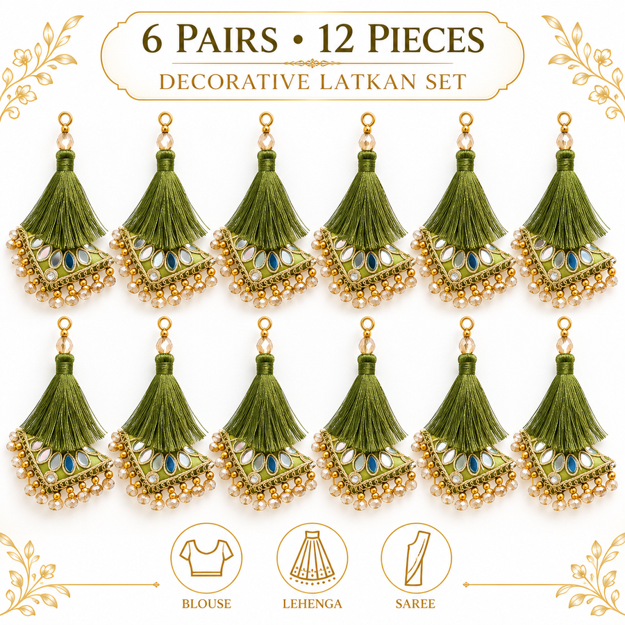 Mehndi Green Decorative Tassel Latkan for Blouse, Lehenga & Saree – Pack of 12 Pieces (6 Pairs)