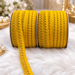 Yellow Designer Loop Lace Border 18 Meter | Decorative Embroidered Lace Trim for Kurti, Blouse, Saree, Dupatta & Dress | Pack of 2 Rolls