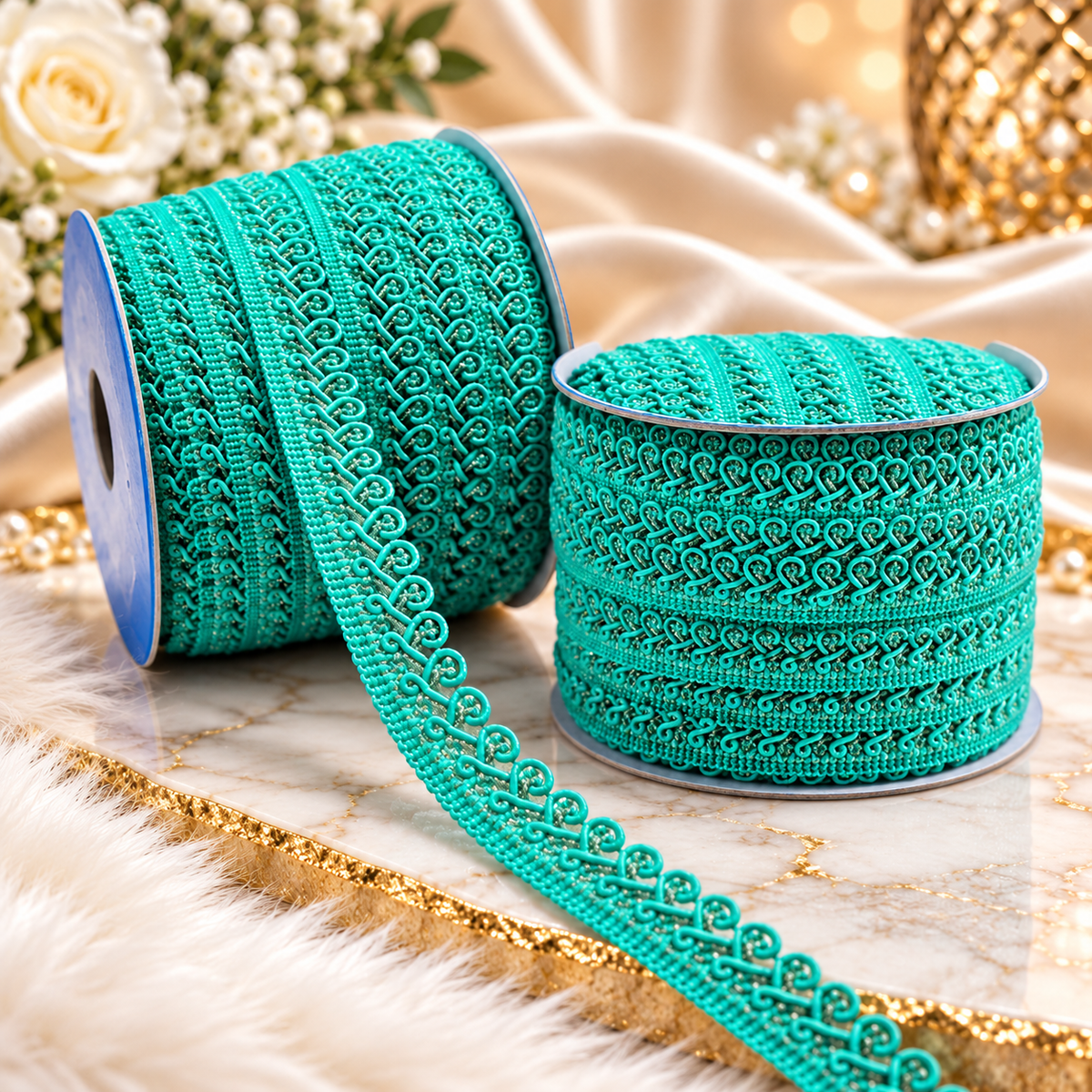 Turquoise Blue Designer Loop Lace Border 18 Meter | Decorative Embroidered Lace Trim for Saree, Blouse, Kurti, Dupatta, Lehenga & Dress Decoration