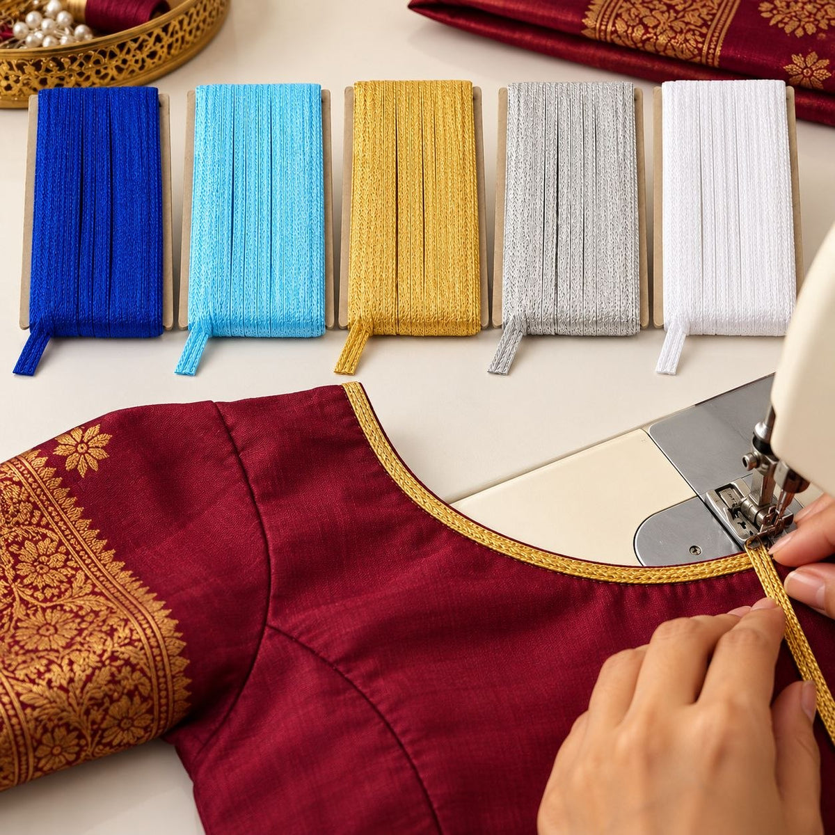 Blouse Piping Dori Pack of 5 Colours | Decorative Piping Cord for Blouse, Saree & Dress Stitching