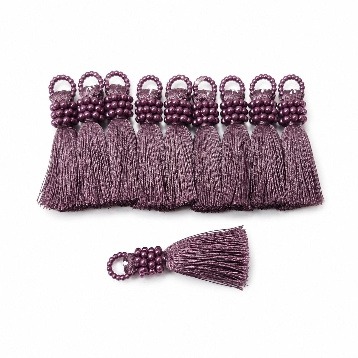 Premium Dusty Mauve Silk Thread Tassel Latkan with Decorative Beads for Blouse, Saree, Lehenga & Dupatta – Designer Hanging Tassels