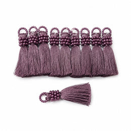Premium Dusty Mauve Silk Thread Tassel Latkan with Decorative Beads for Blouse, Saree, Lehenga & Dupatta – Designer Hanging Tassels
