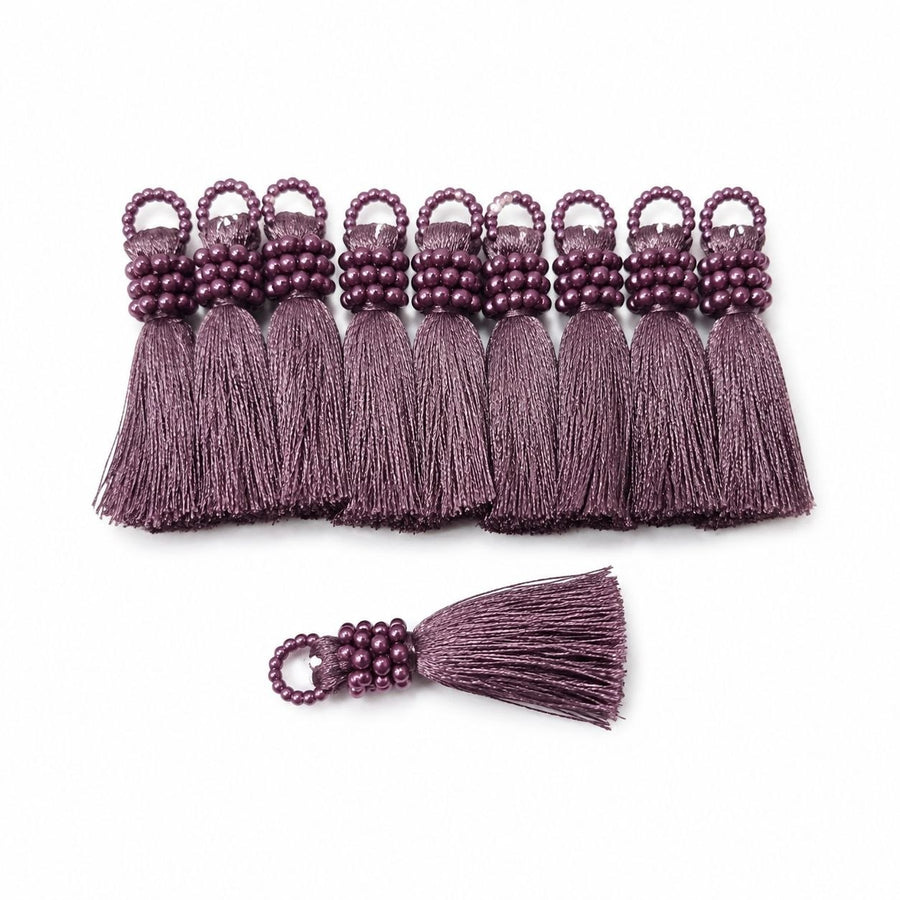 Premium Dusty Mauve Silk Thread Tassel Latkan with Decorative Beads for Blouse, Saree, Lehenga & Dupatta – Designer Hanging Tassels