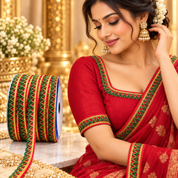 Red Green Golden Designer Zigzag Lace Border | 18 Meter | Pack of 3 Rolls | Decorative Lace Trim for Saree, Blouse, Dupatta, Lehenga & Ethnic Wear