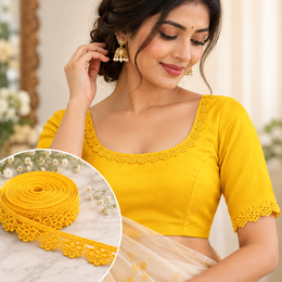 Yellow Decorative Floral Edge Lace Trim for Blouse, Saree & Craft – 18 Meter