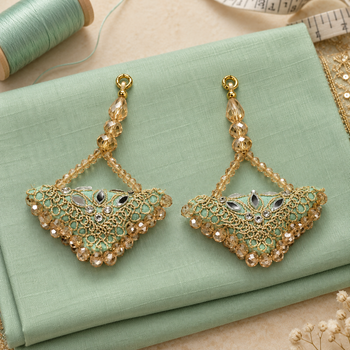 Mint Green & Gold Designer Beaded Latkan for Blouse & Lehenga – 6 Pair (12 Pieces)