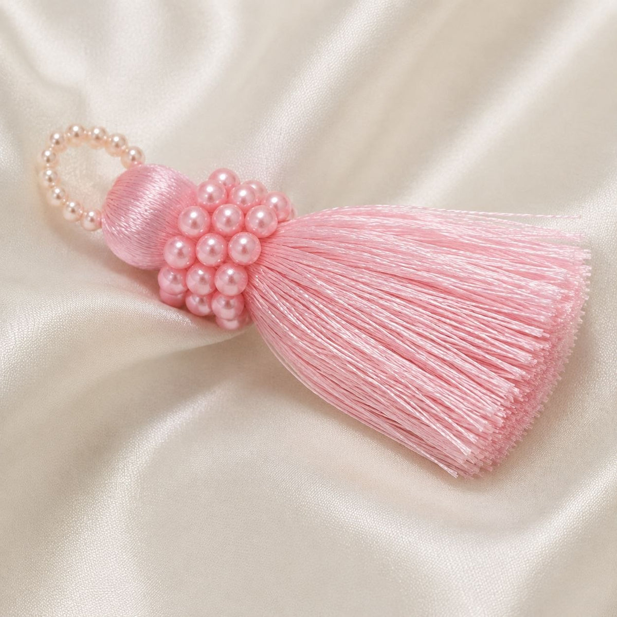 Premium Baby Pink Silk Thread Tassel Latkan with Decorative Pearl Beads for Blouse, Saree, Lehenga & Dupatta – Designer Hanging Tassels