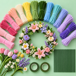 500 Pipe Cleaners Craft Combo with 25 Stem Sticks & 2 Floral Tape Rolls | DIY Flower Making & Craft Kit