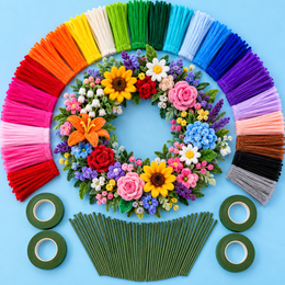 1000 Pipe Cleaners Craft Combo with 50 Stem Sticks & 4 Floral Tape Rolls | Large DIY Flower Making Kit