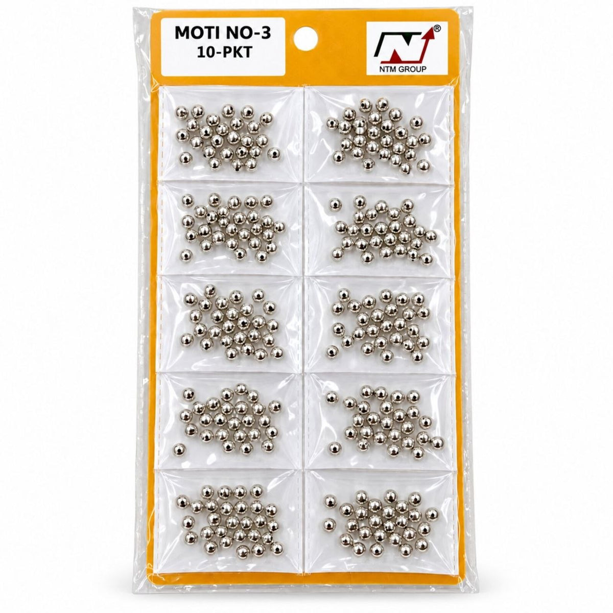Moti No. 3 Silver Beads for Blouse, Latkan, Embroidery & Craft – Pack of 10 Packets