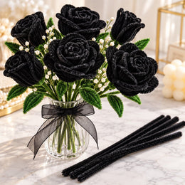 Black Pipe Cleaner Craft Sticks for DIY Flowers, Figures, Art & Craft – 100 Pieces (1 Packet)