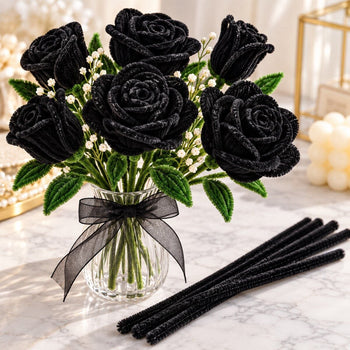 Black Pipe Cleaner Craft Sticks for DIY Flowers, Figures, Art & Craft – 100 Pieces (1 Packet)