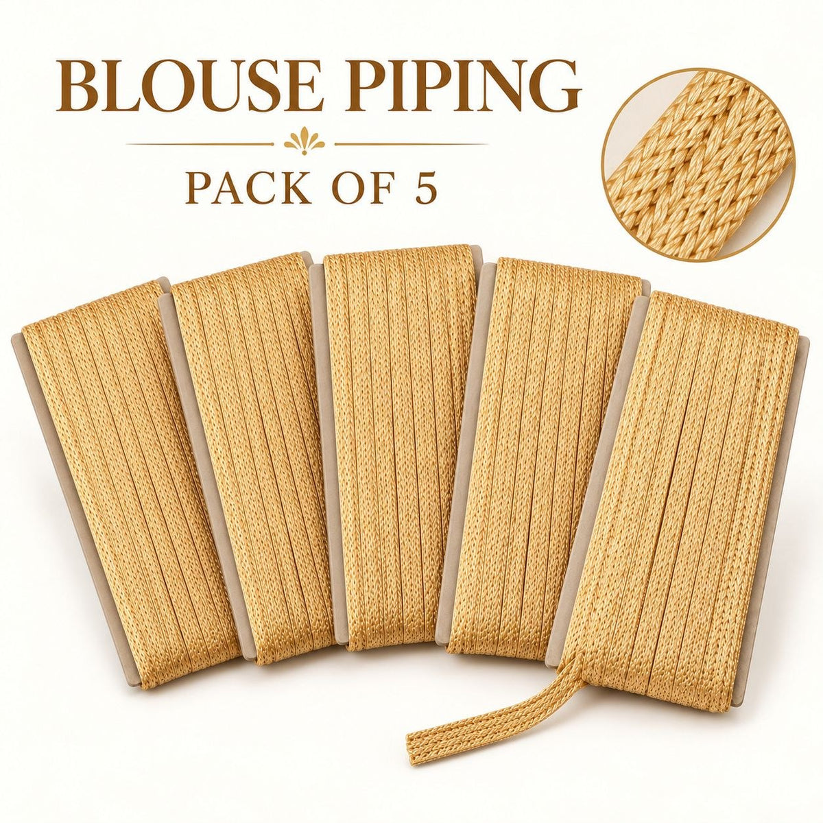 Light Golden Blouse Piping Dori Pack of 5 | Decorative Piping Cord for Blouse & Saree