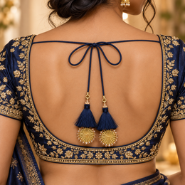 Navy Blue Thread Tassel Latkan with Golden Round Beaded Design for Blouse & Lehenga – 6 Pairs (12 Pieces)